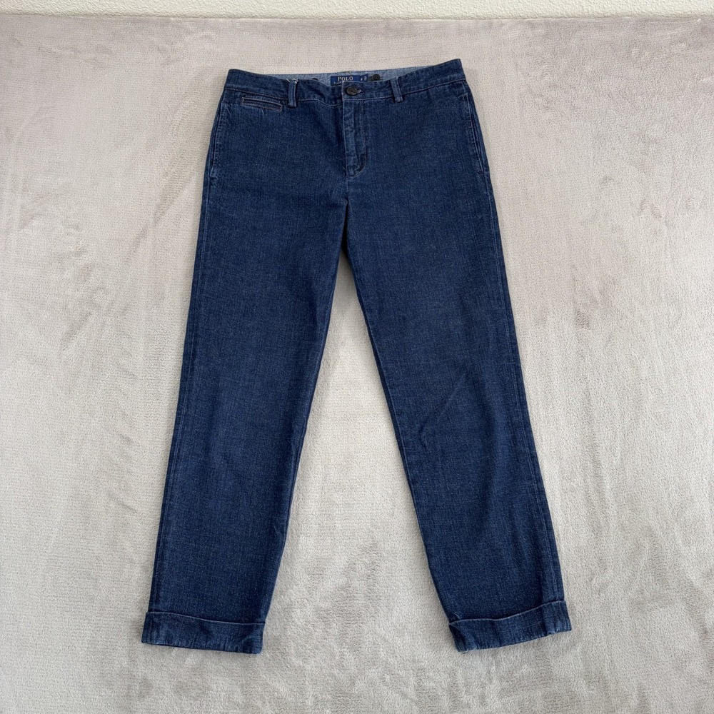 Polo Ralph Lauren Chino Trouser Jeans Blue Denim Women 8 Cuffed Hem Designer